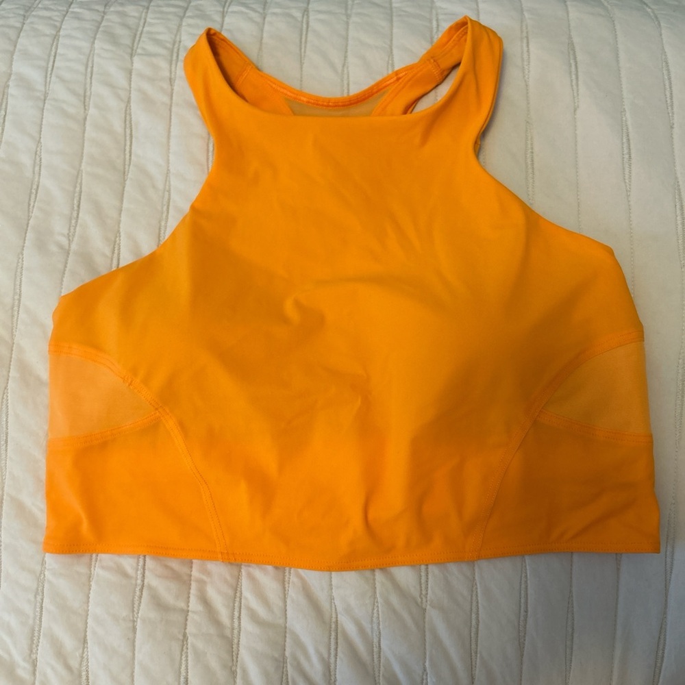 lululemon orange high neck mesh sports bra